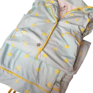 NWT Latte Love Pajama Set Light Blue White Stripes Yellow Lemons Size S/P Soft